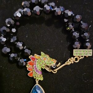 Heidi Daus Multicolor Crystal Dragon Head Bracelet with Black Beads
